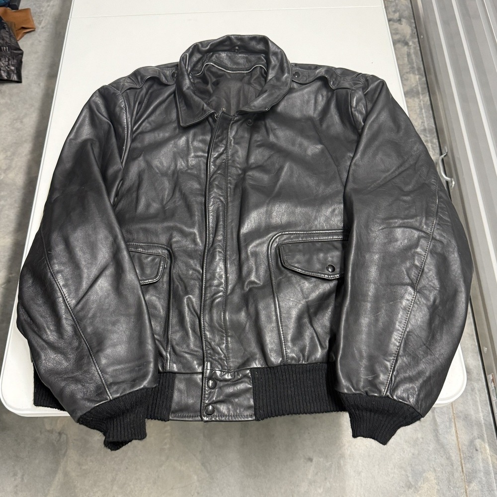 Unbranded Leather Flight Jacket Mens 3XL Black Good Bomber Aviator Moto Coat